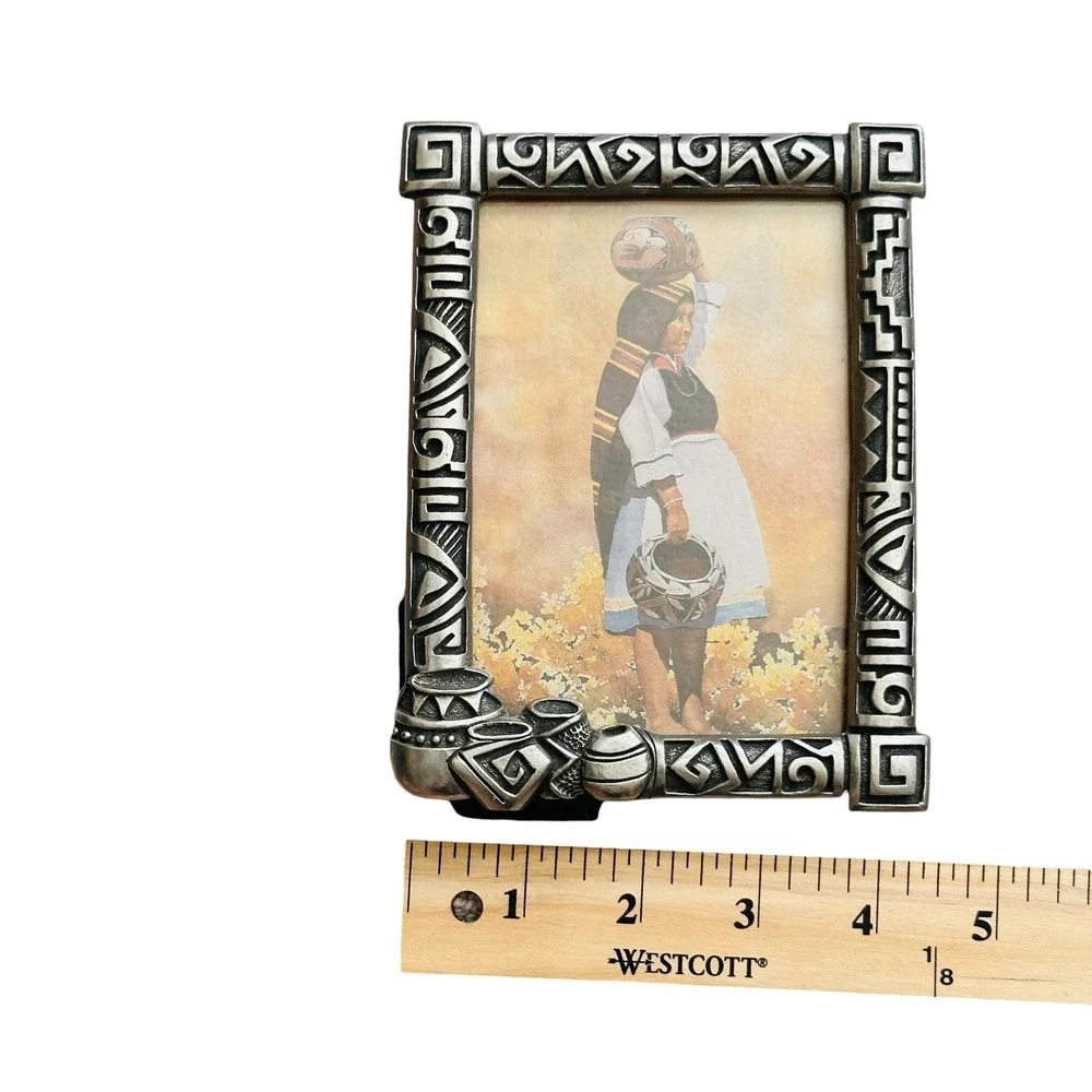 Western Arizona Pewter Geometric Relief 4x6 Photo Frame Southwestern Retro